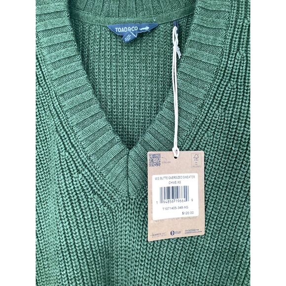 Toad & Co Women's XS Chive Butte Oversized Sweater V Neck Organic Cotton M22-19 - Picture 6 of 9